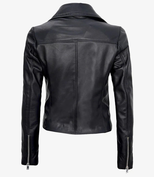 Women's Black Asymmetrical Real Leather Motorcycle Jacket - Rare Leather
