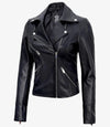 Women's Black Asymmetrical Real Leather Motorcycle Jacket - Rare Leather