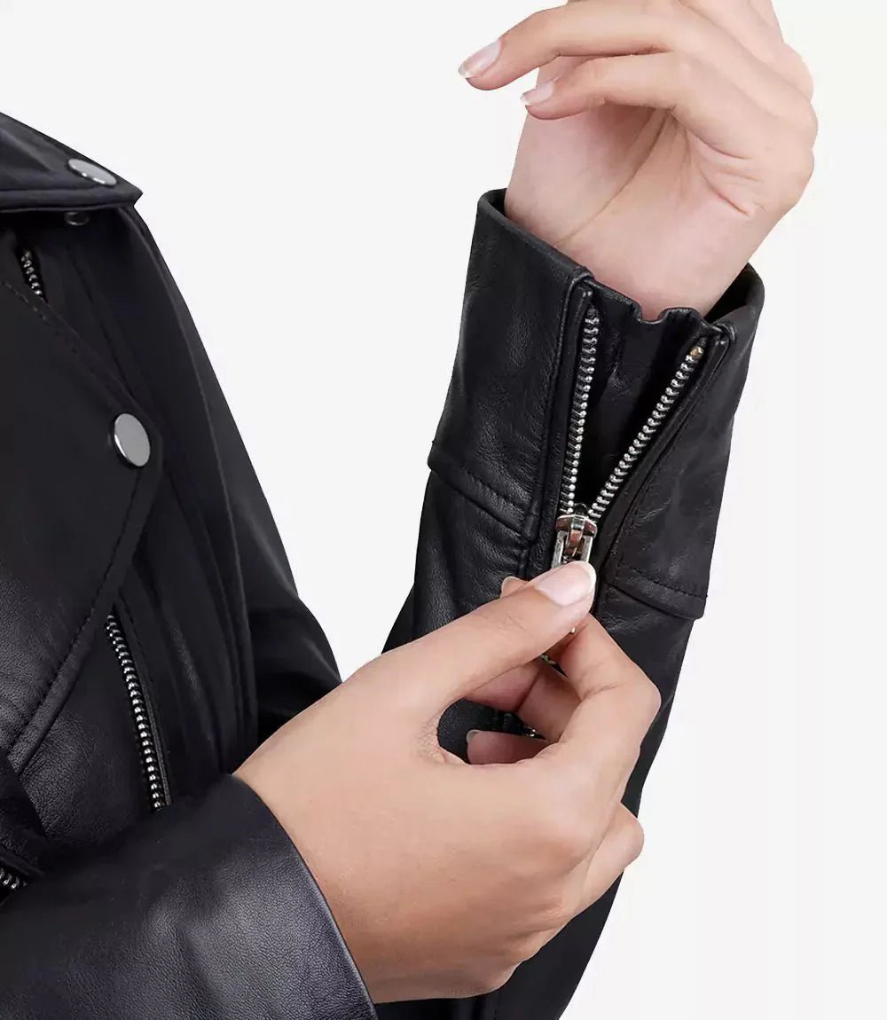 Women's Black Asymmetrical Real Leather Motorcycle Jacket - Vox Leather