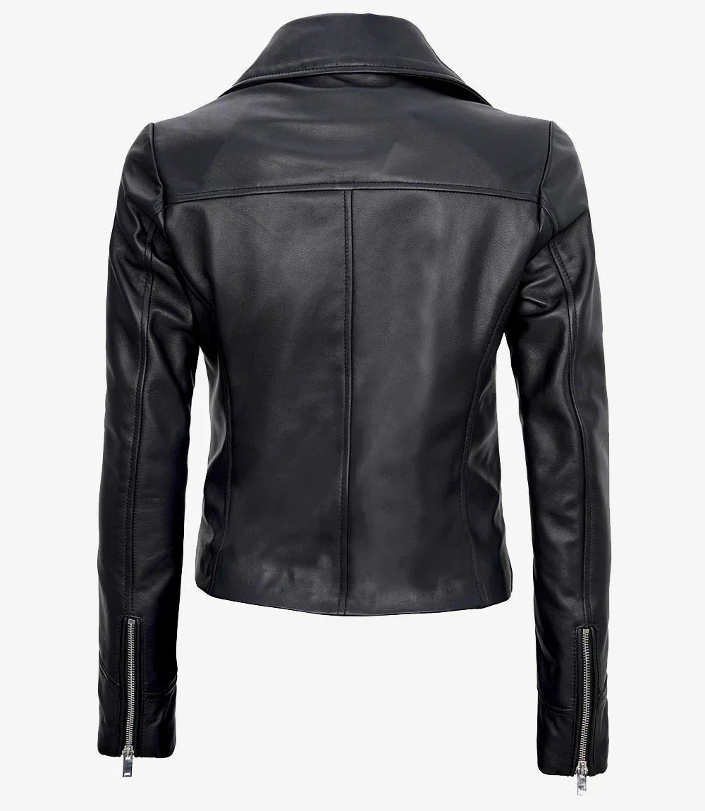 Women's Black Asymmetrical Real Leather Motorcycle Jacket - Vox Leather