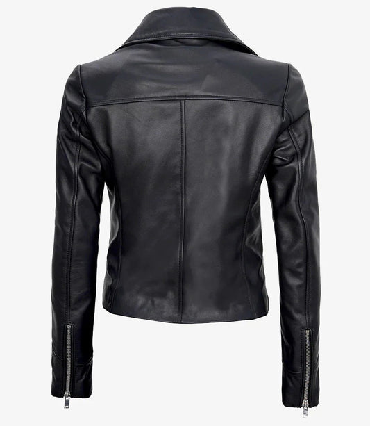 Women's Black Asymmetrical Real Leather Motorcycle Jacket - Vox Leather