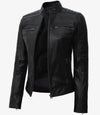 Women's Black Cafe Racer Leather Jacket - Rare Leather