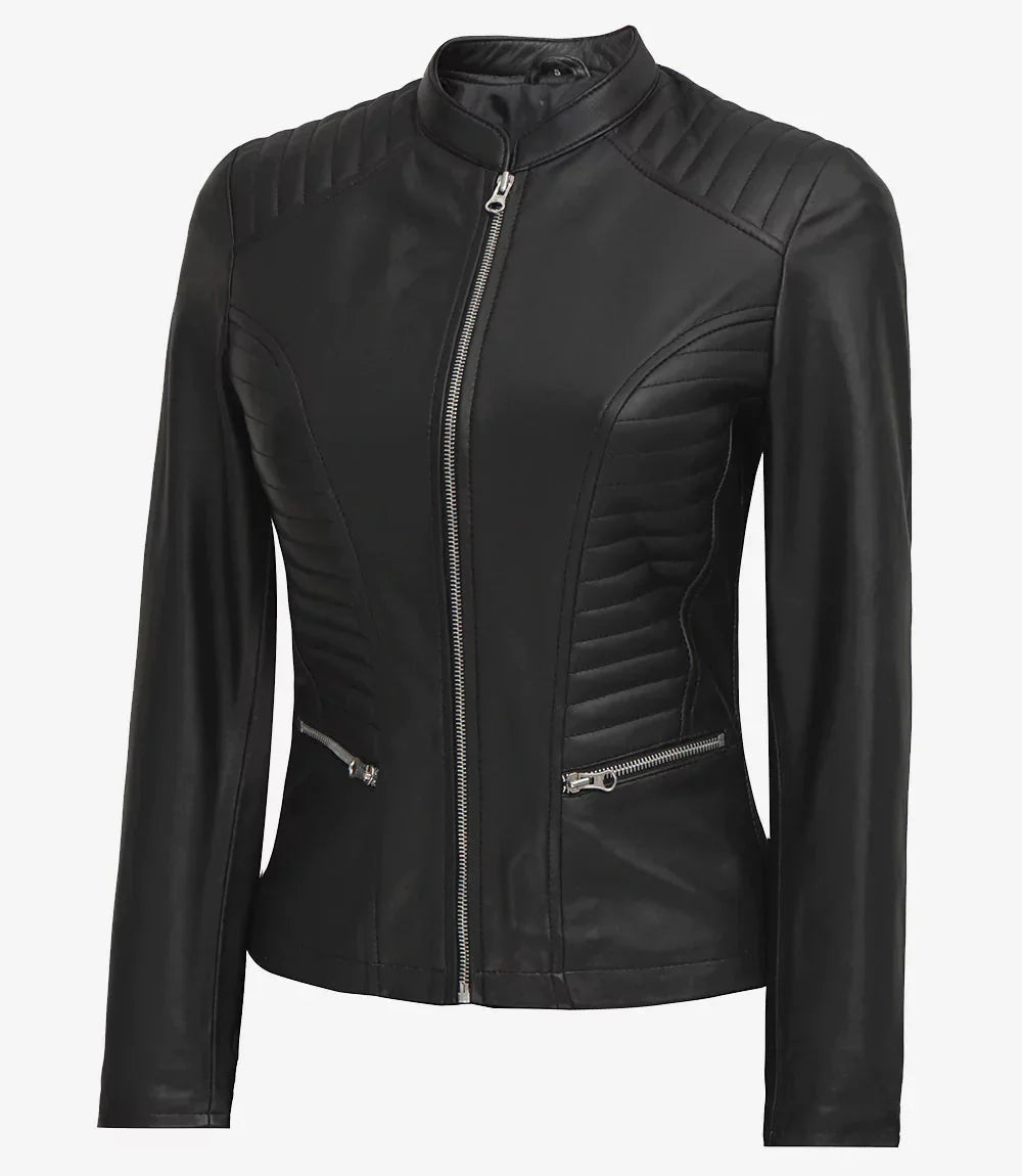 Women's Black Cafe Racer Leather Jacket - Rare Leather
