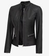 Women's Black Cafe Racer Leather Jacket - Rare Leather