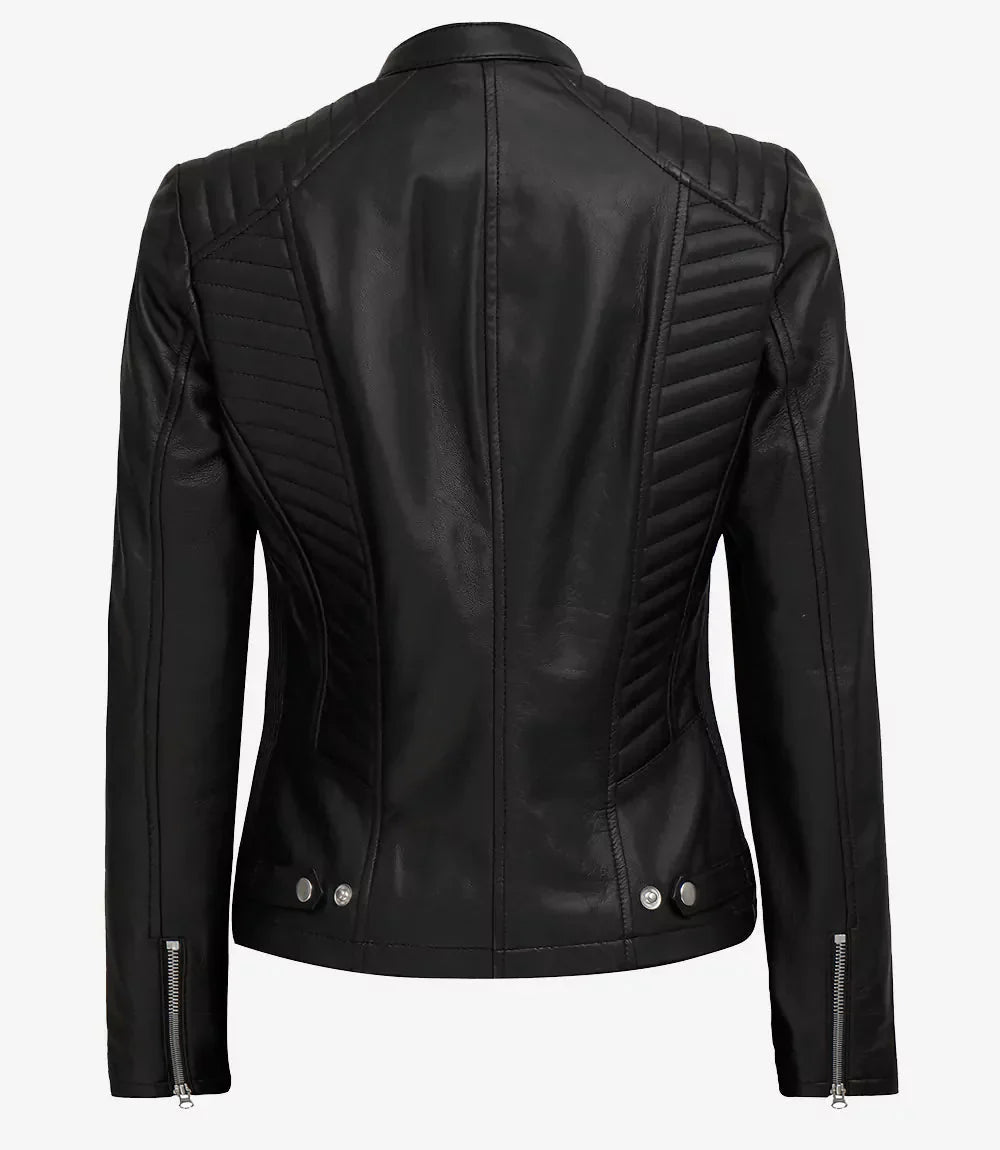 Women's Black Cafe Racer Leather Jacket - Rare Leather