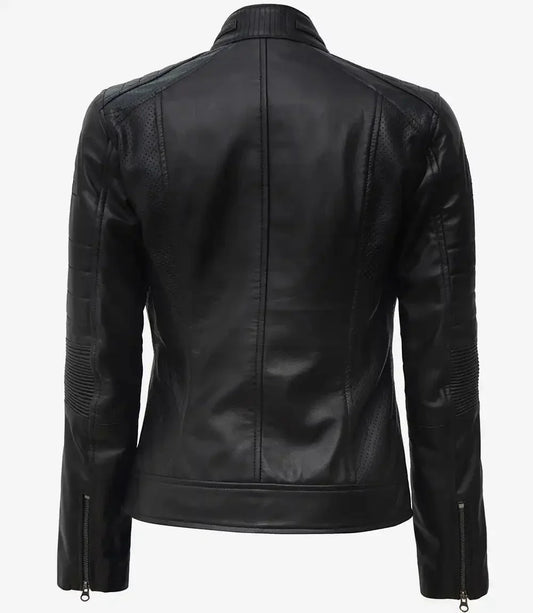 Women's Black Cafe Racer Leather Jacket - Rare Leather