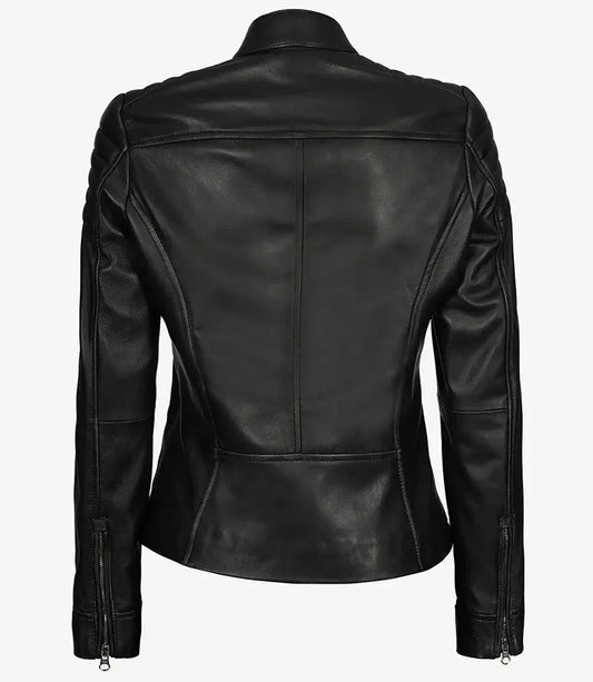 Women's Black Cafe Racer Leather Jacket - Vox Leather