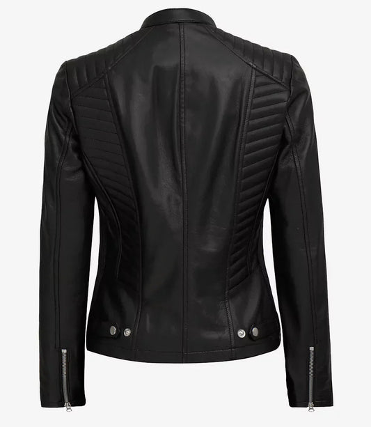Women's Black Cafe Racer Leather Jacket - Vox Leather
