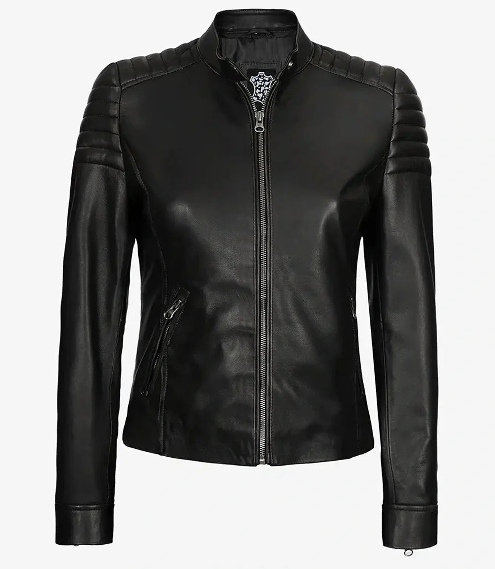 Women's Black Cafe Racer Leather Jacket - Vox Leather