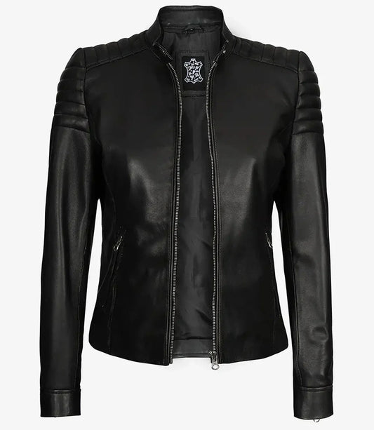Women's Black Cafe Racer Leather Jacket - Vox Leather