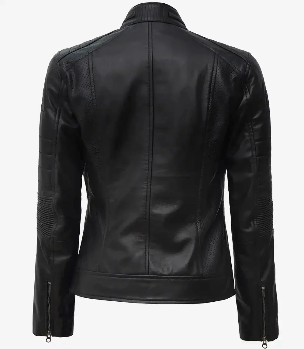 Women's Black Cafe Racer Leather Jacket - Vox Leather