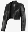 Women's Black Cropped Leather Moto Jacket - Rare Leather