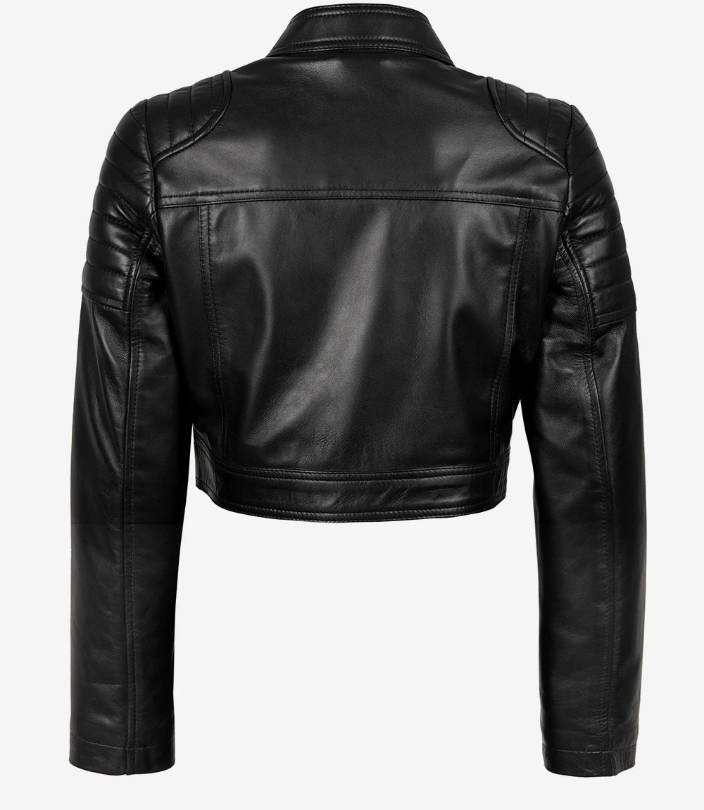 Women's Black Cropped Leather Moto Jacket - Rare Leather