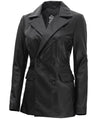 Women's Black Double Breasted Leather Blazer - Rare Leather