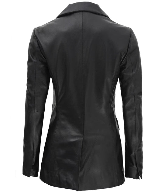 Women's Black Double Breasted Leather Blazer - Rare Leather