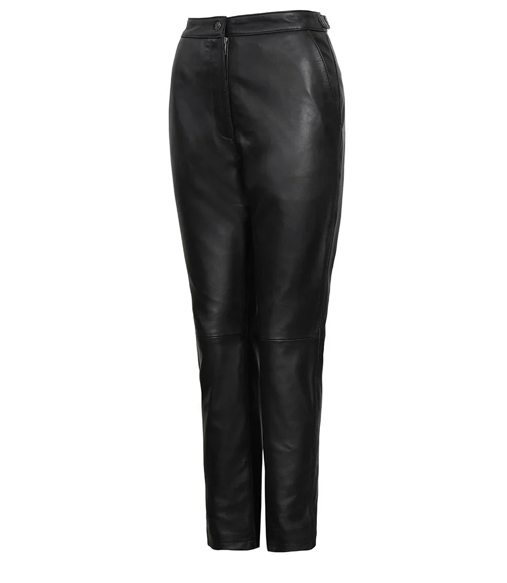 Women's Black Fitted Leather Pants - Straight Leg Style - Rare Leather