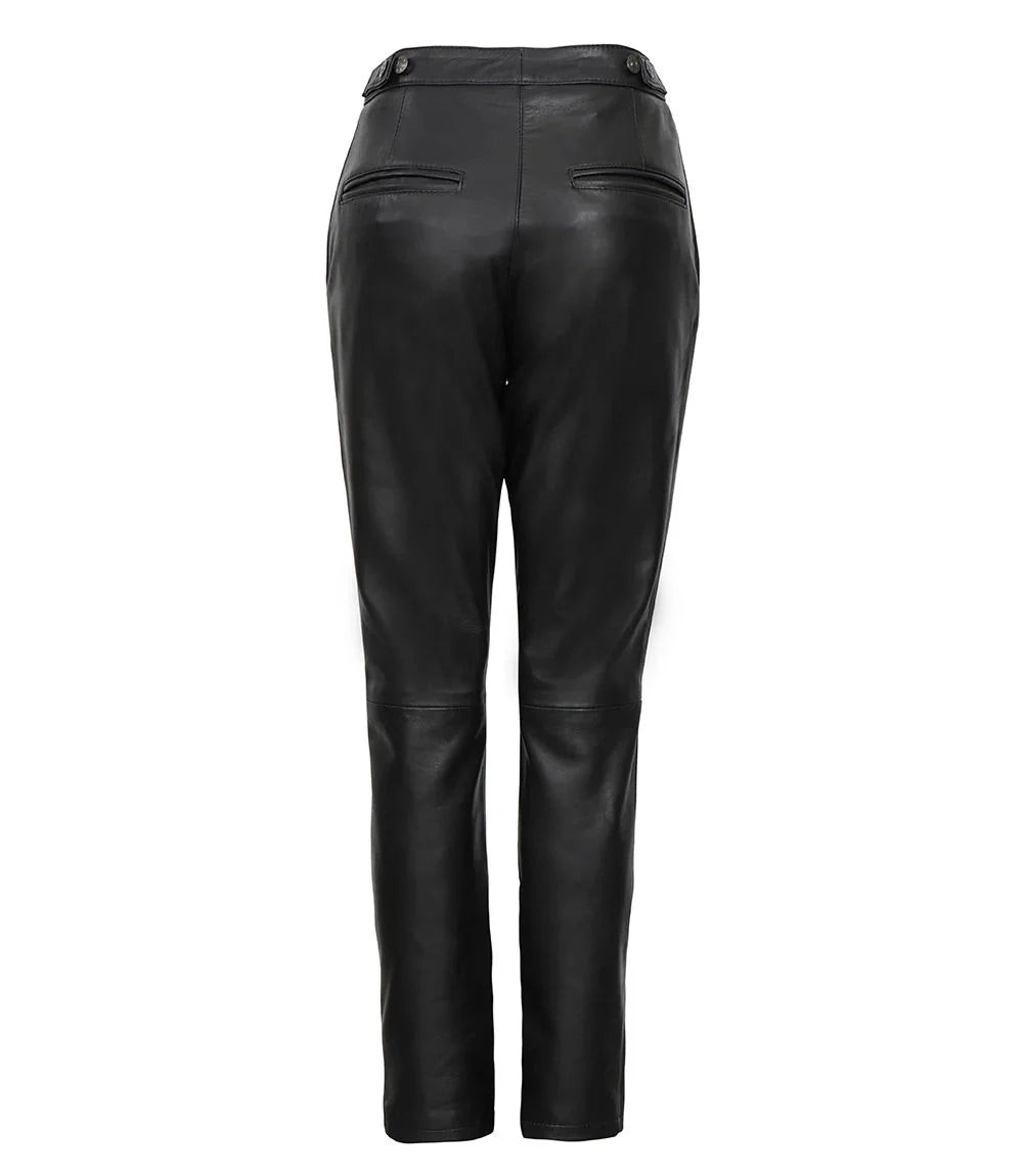 Women's Black Fitted Leather Pants - Straight Leg Style - Rare Leather