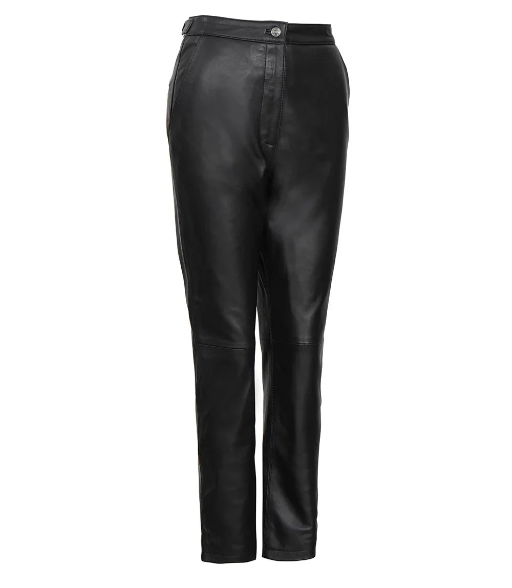 Women's Black Fitted Leather Pants - Straight Leg Style - Rare Leather