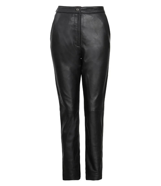 Women's Black Fitted Leather Pants - Straight Leg Style - Vox Leather