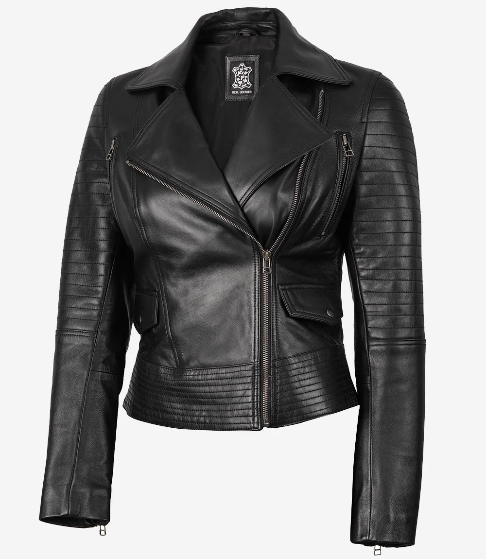 Women's Black Leather Moto Style Jacket - Rare Leather