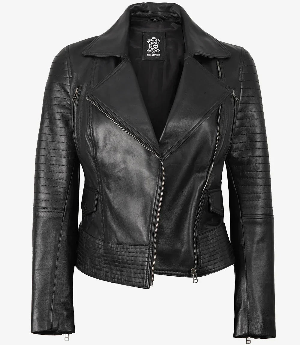 Women's Black Leather Moto Style Jacket - Vox Leather