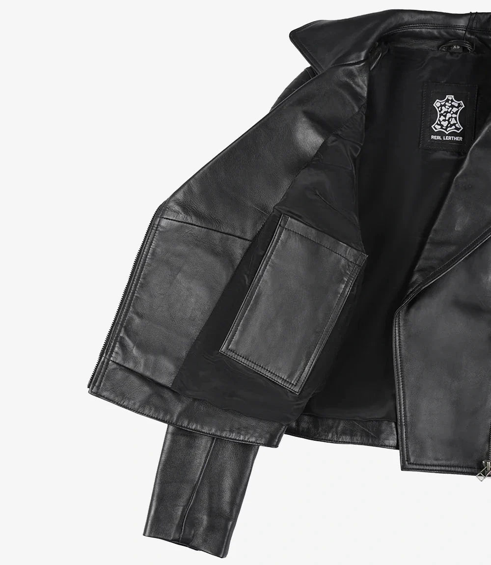 Women's Black Leather Moto Style Jacket - Vox Leather