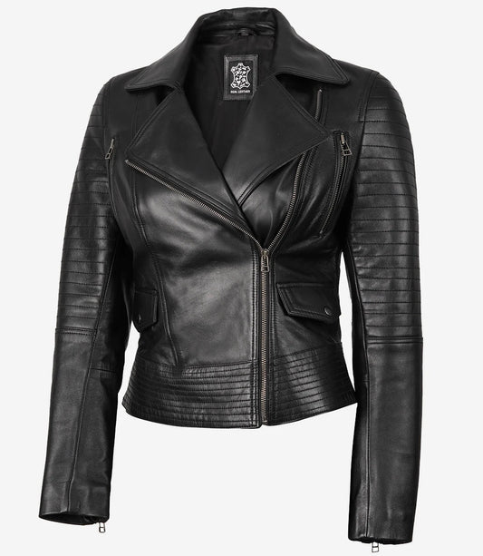 Women's Black Leather Moto Style Jacket - Vox Leather
