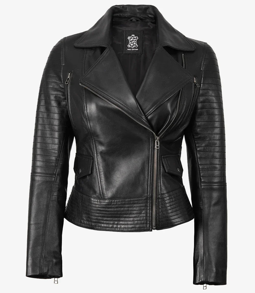 Women's Black Leather Moto Style Jacket - Vox Leather