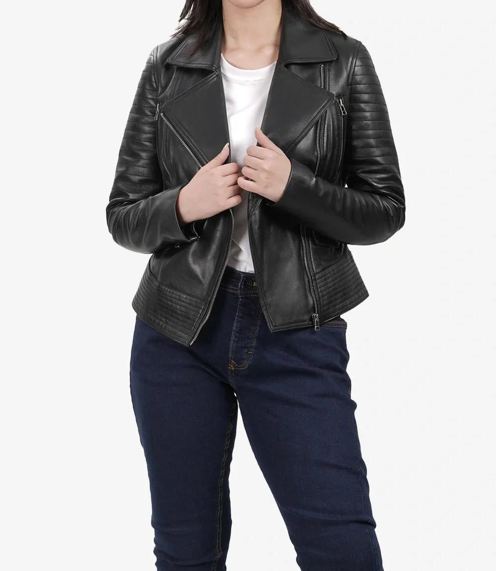 Women's Black Leather Moto Style Jacket - Vox Leather
