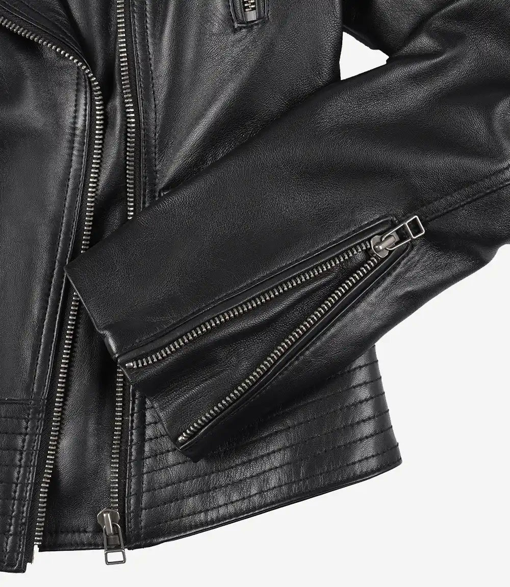 Women's Black Leather Moto Style Jacket - Vox Leather