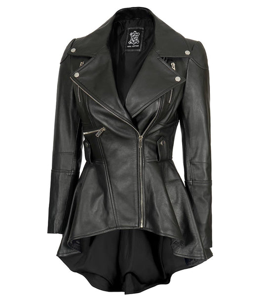 Women's Black Peplum Leather Jacket – Asymmetrical - Vox Leather
