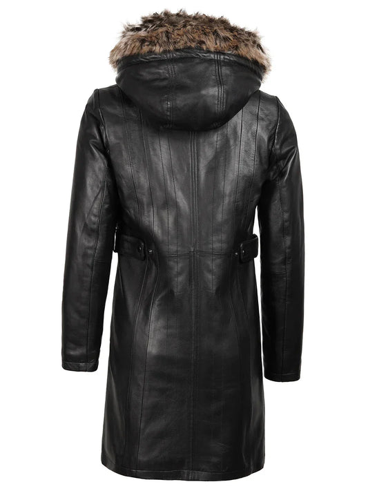 Women’s Black Real Lambskin Leather Hooded Shearling Coat - Rare Leather