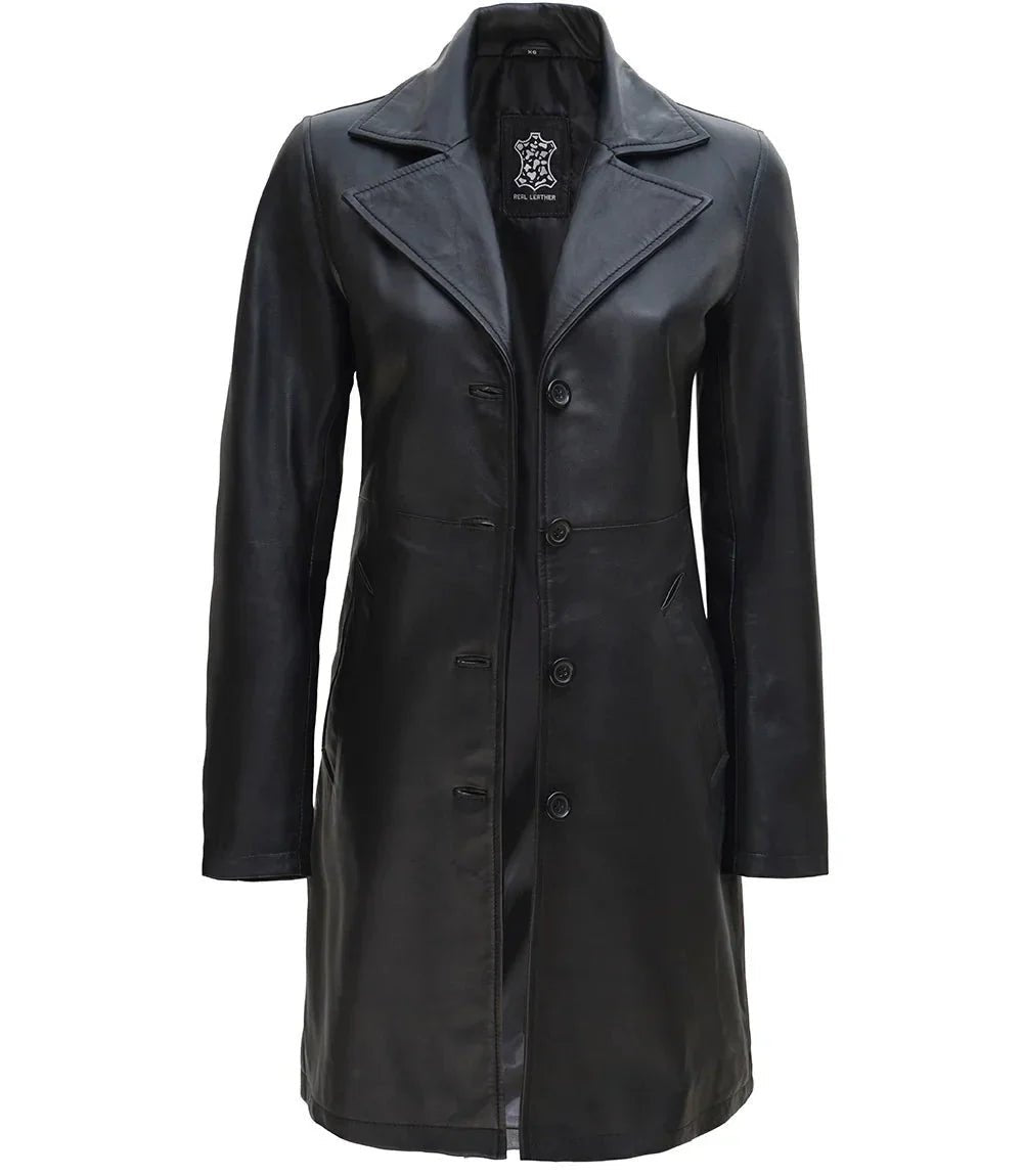 Women's Black Real Leather Car Coat - Vox Leather