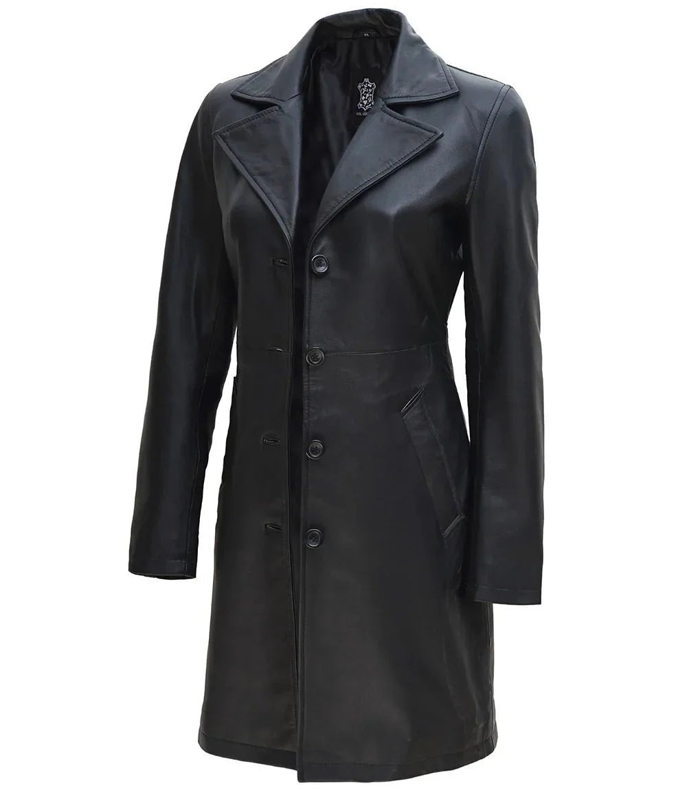 Women's Black Real Leather Car Coat - Vox Leather