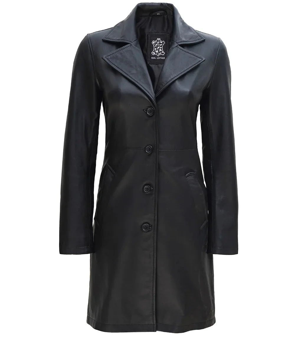 Women's Black Real Leather Car Coat - Vox Leather