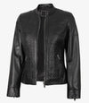 Women's Black Textured Cafe Racer Leather Jacket - Rare Leather