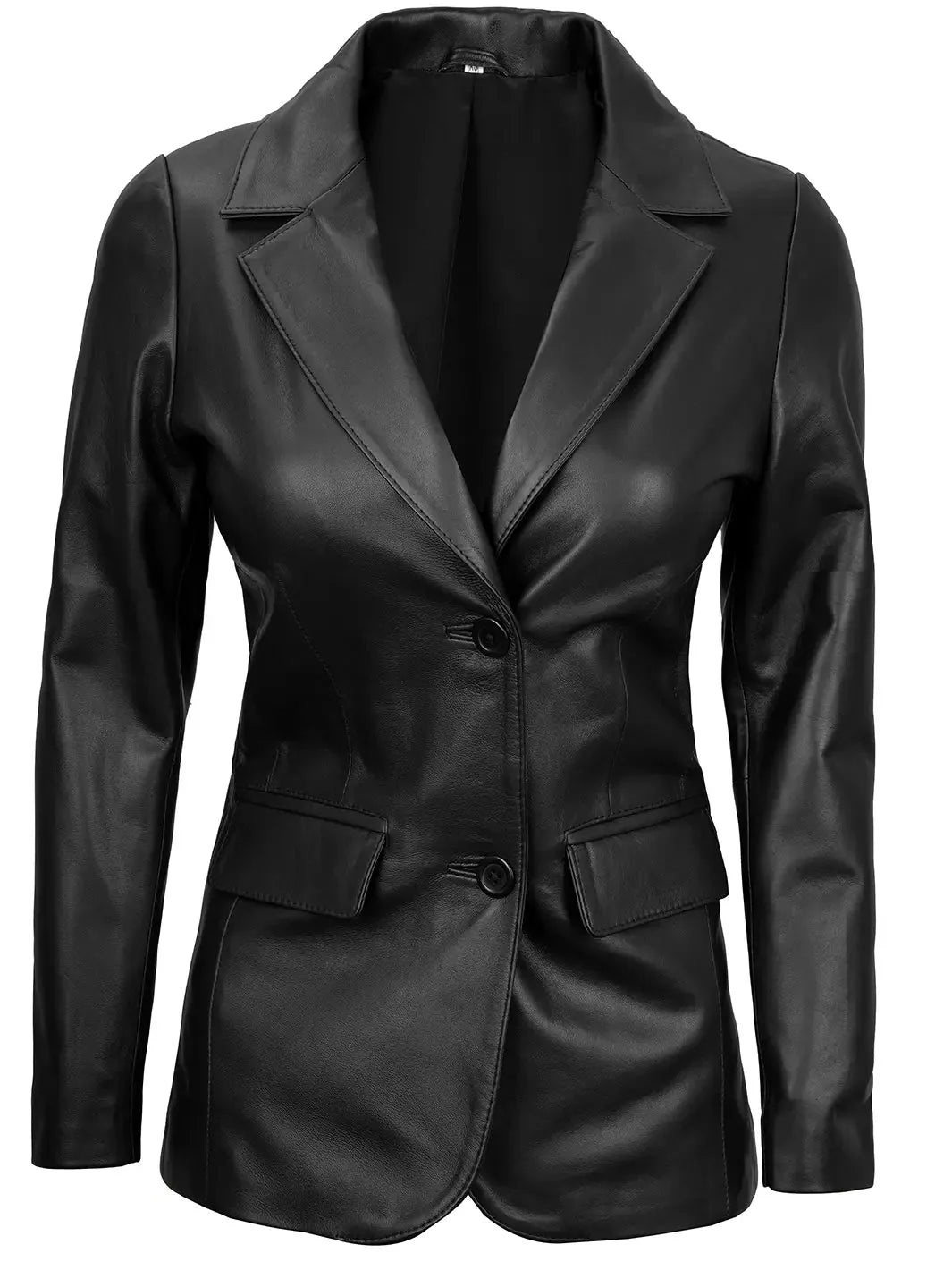 Women's Black Two - Button Real Leather Blazer - Rare Leather