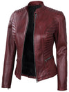 Women's Burgundy Cafe Racer Leather Jacket - Rare Leather