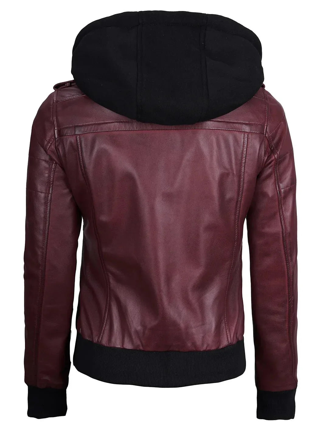 Women's Burgundy Leather Jacket with Removable Hood - Rare Leather