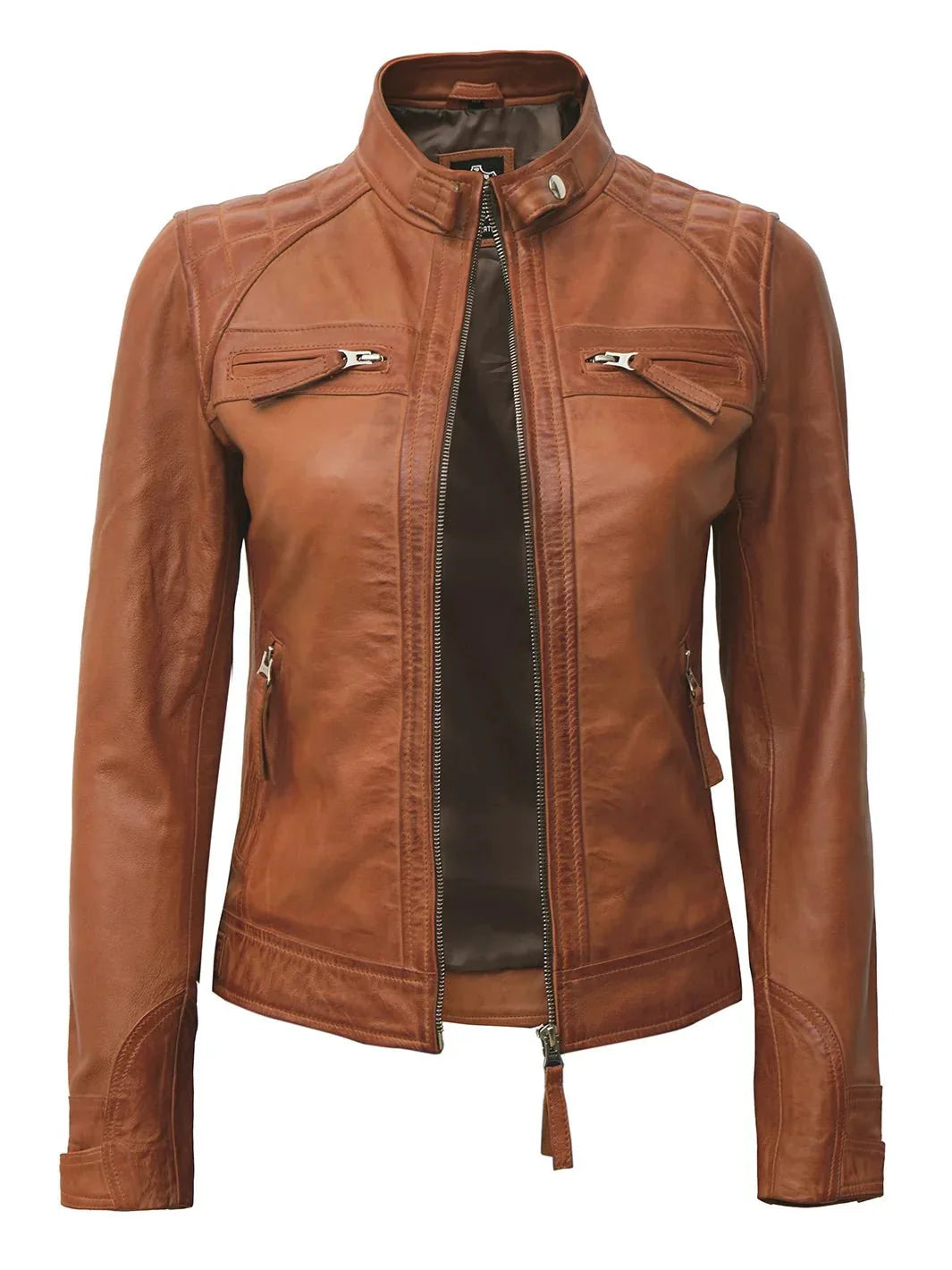 Women's Cafe Racer Tan Brown Leather Jacket - Rare Leather