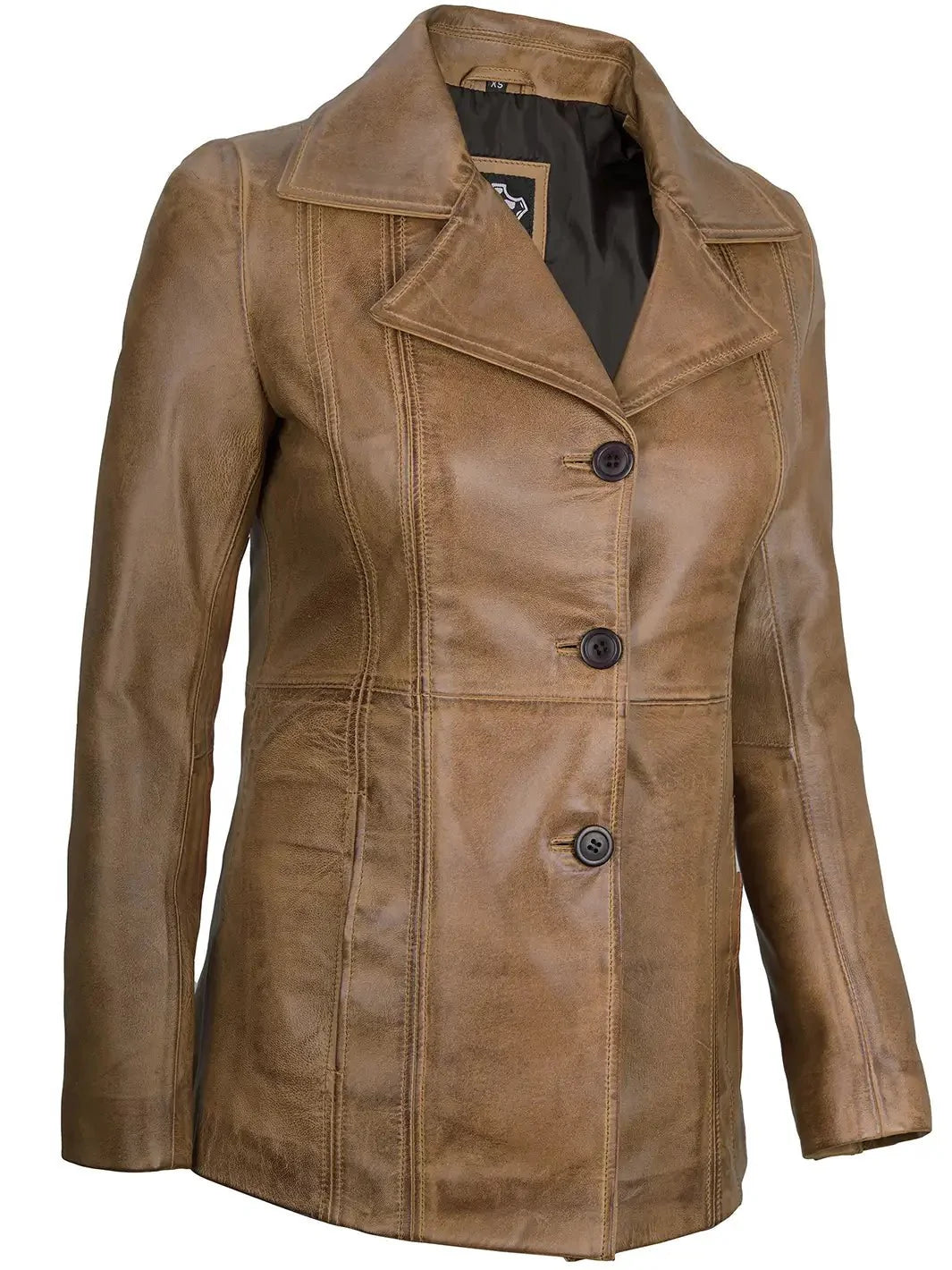 Women’s Camel Three Button Lambskin Leather Jacket - Rare Leather