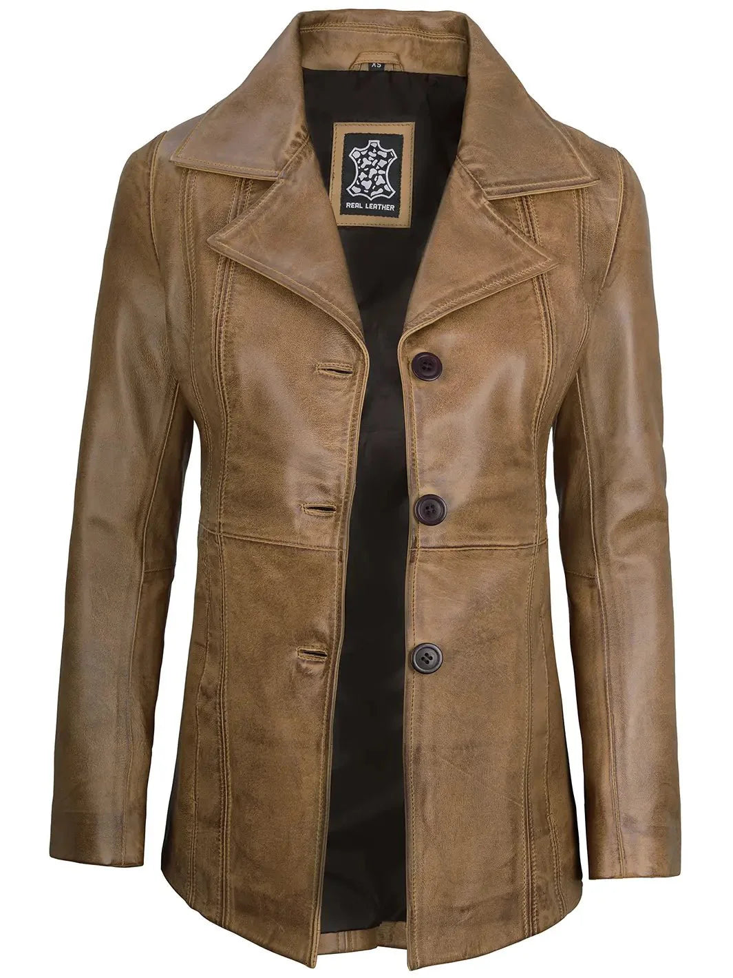 Women’s Camel Three Button Lambskin Leather Jacket - Rare Leather