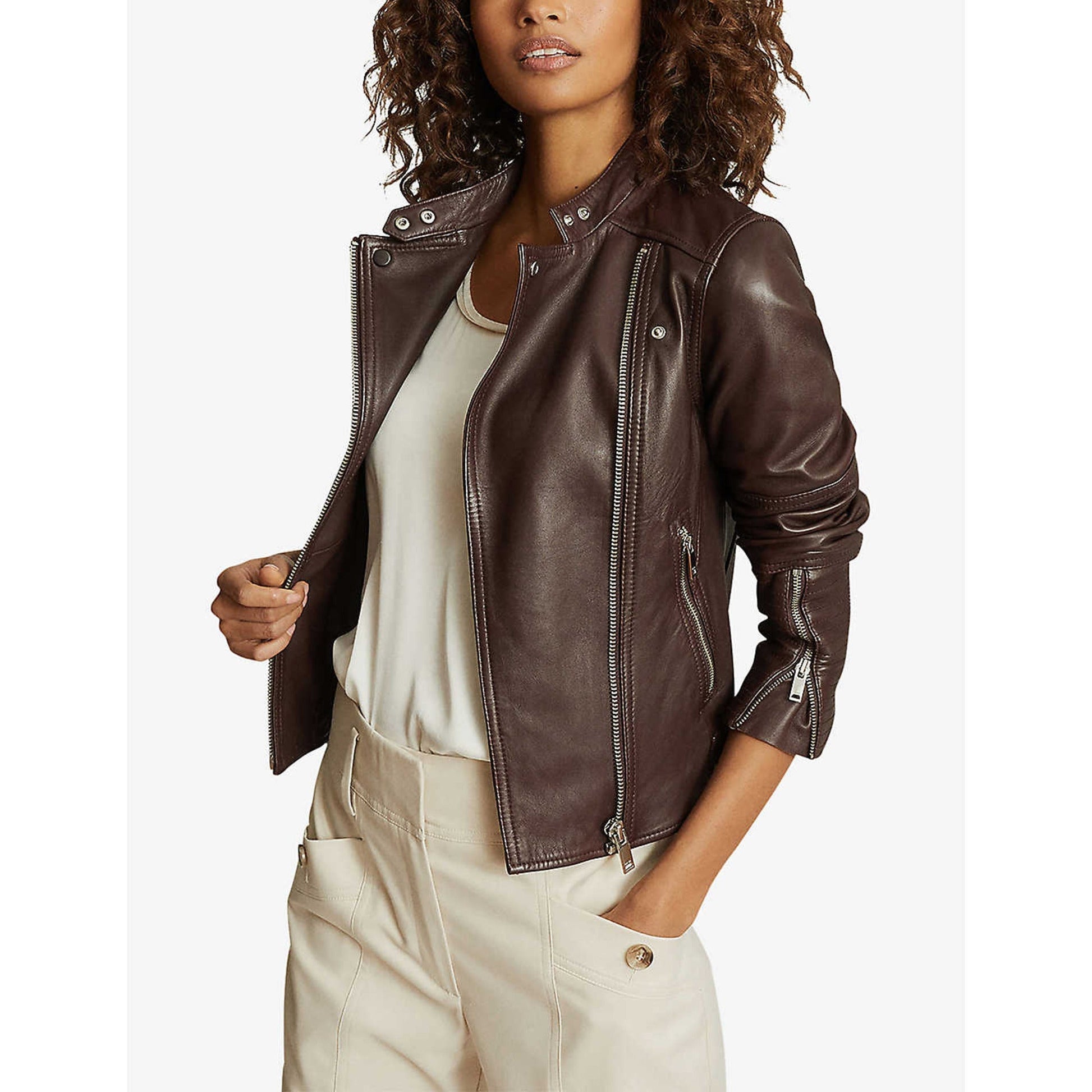 Women’s Chocolate Brown Leather Biker Jacket - Rare Leather