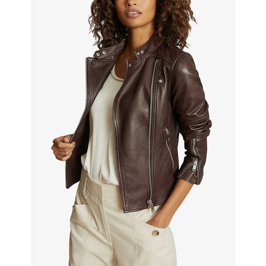 Women’s Chocolate Brown Leather Biker Jacket - Vox Leather