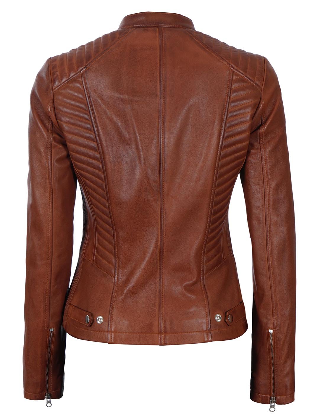 Women's Cognac Brown Biker Leather Jacket - Rare Leather