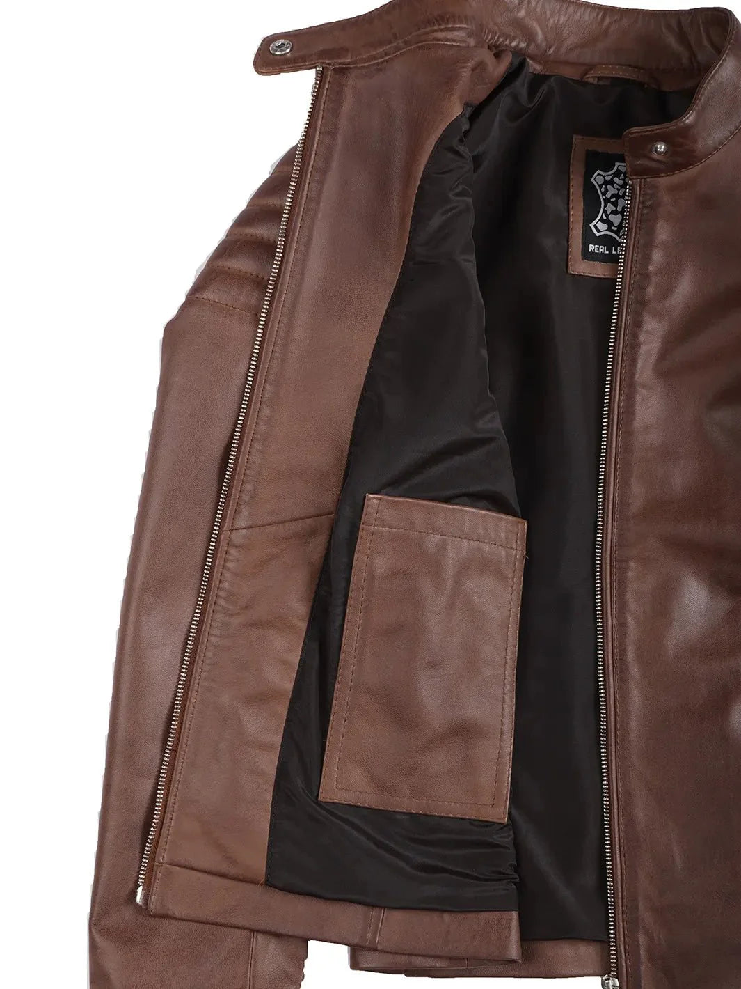 Womens Cognac Brown Cafe Racer Leather Jacket - Rare Leather