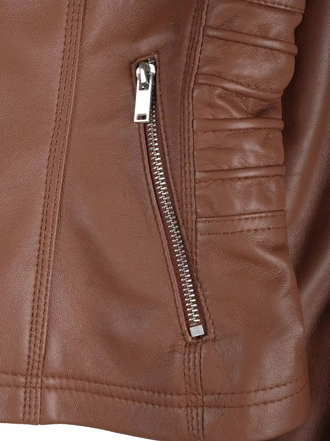Women's Cognac Brown Leather Jacket With Removable Hood - Rare Leather