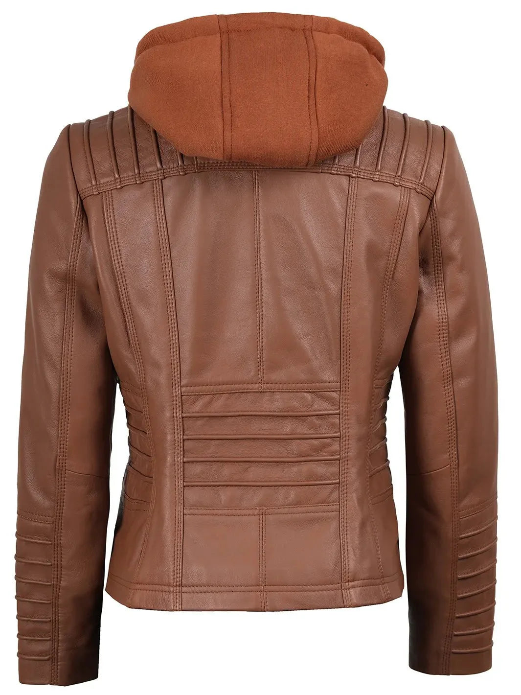 Women's Cognac Brown Leather Jacket With Removable Hood - Rare Leather