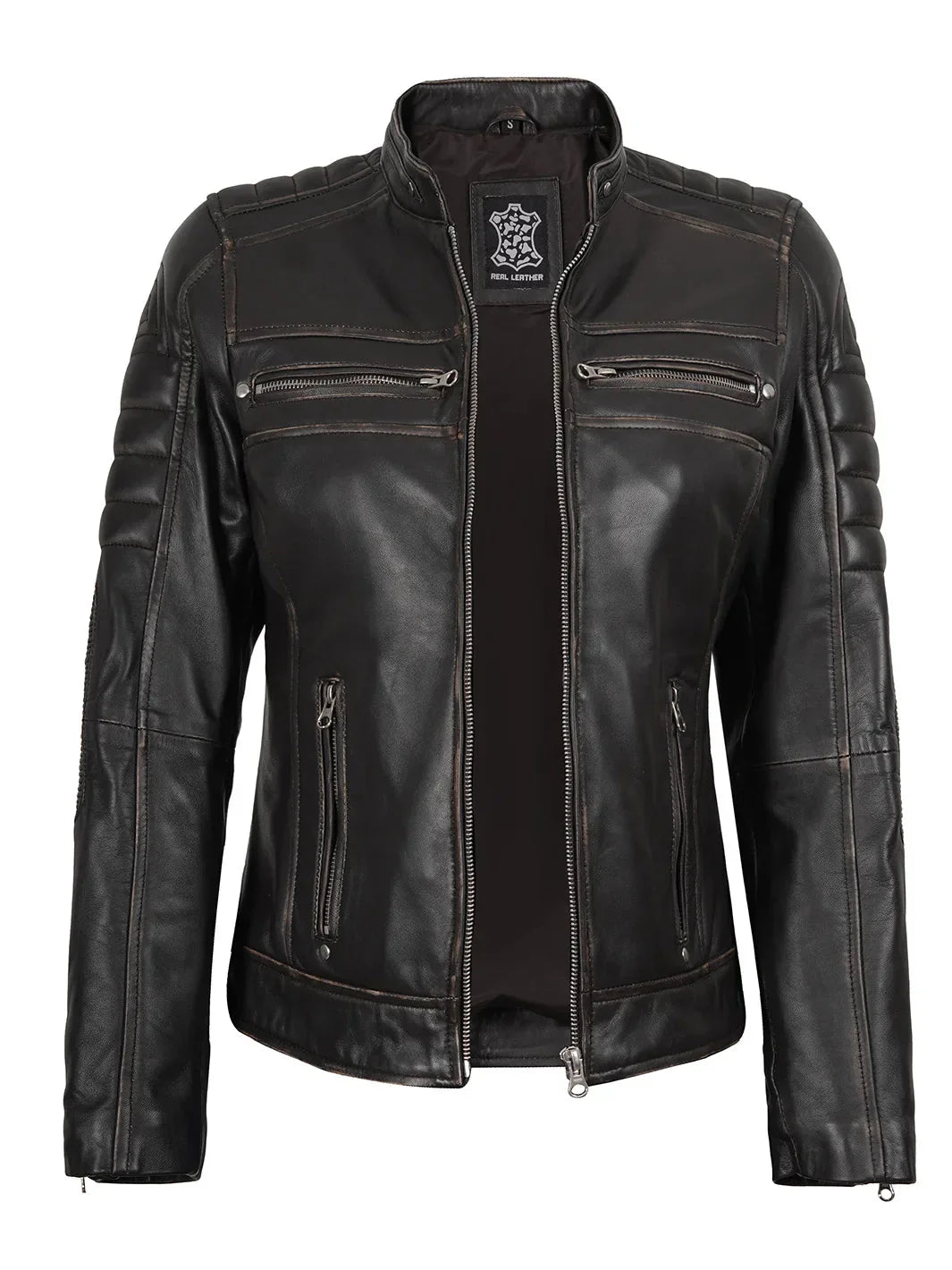 Women's Dark Brown Motorcycle Leather Jacket - Rare Leather