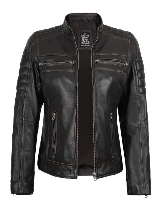 Women's Dark Brown Motorcycle Leather Jacket - Vox Leather